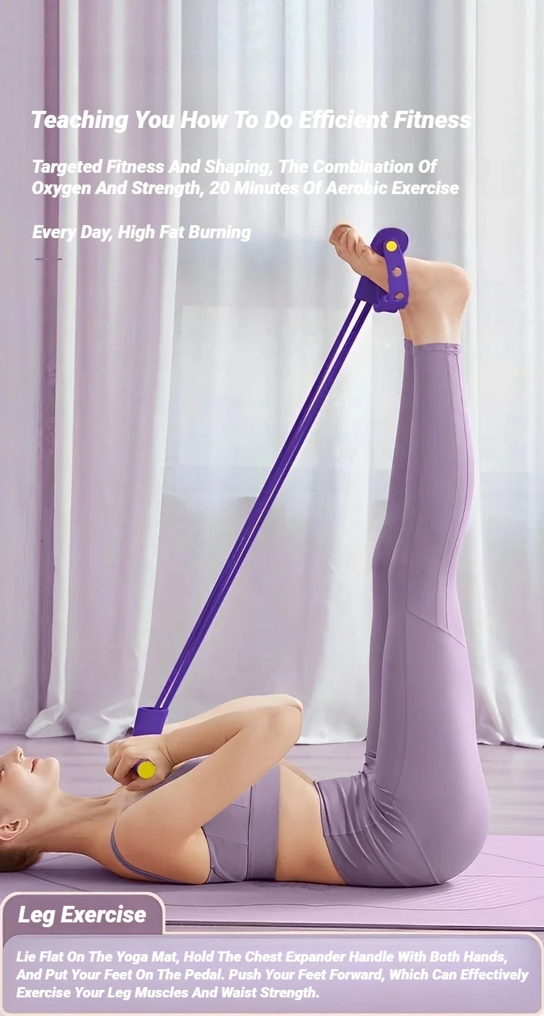 Tensor de pedal de quatro tubos, equipamento de fitness doméstico multifuncional, corda elástica para fortalecimento abdominal e ioga