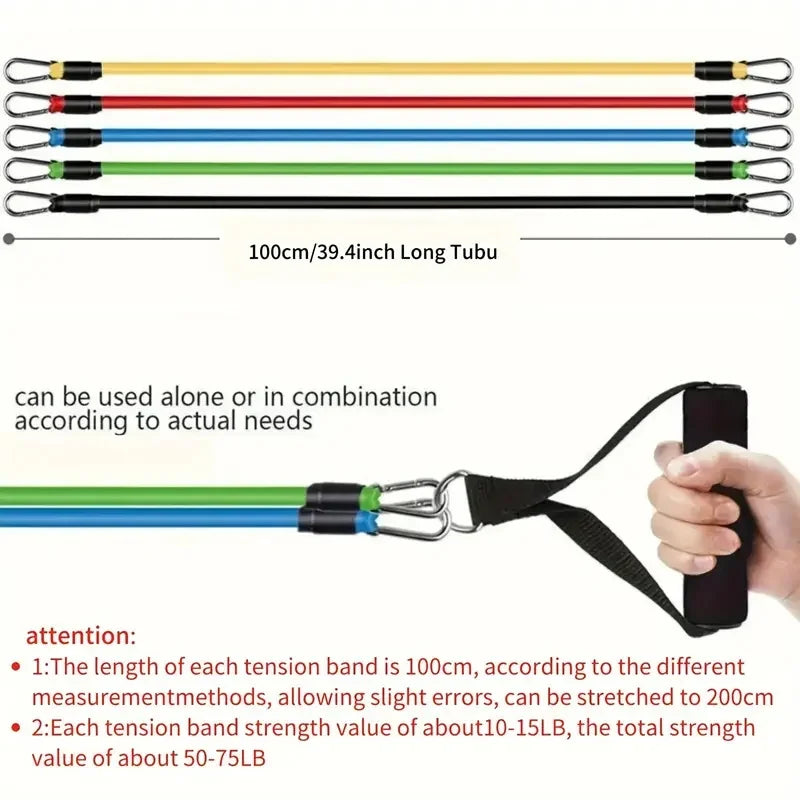 Conjunto de 11 faixas de resistência de TPE, faixas de resistência com âncora de porta, alças, bolsa de transporte, tiras de tornozelo para pernas, faixas de exercícios