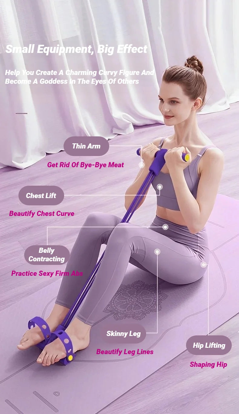 Tensor de pedal de quatro tubos, equipamento de fitness doméstico multifuncional, corda elástica para fortalecimento abdominal e ioga