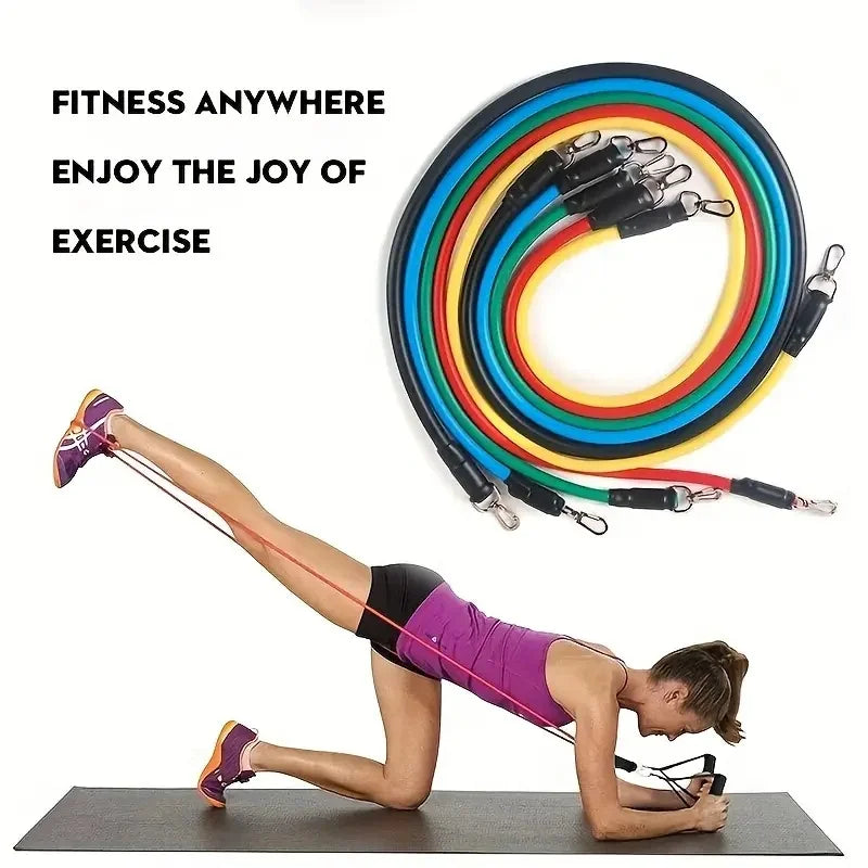 Conjunto de 11 faixas de resistência de TPE, faixas de resistência com âncora de porta, alças, bolsa de transporte, tiras de tornozelo para pernas, faixas de exercícios