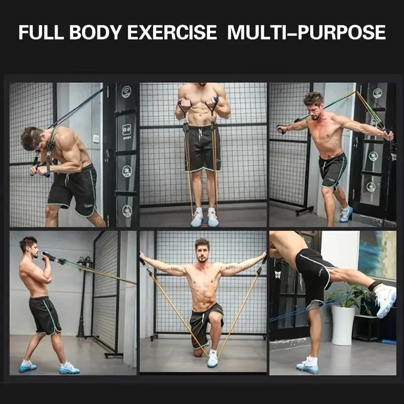 Conjunto de 11 faixas de resistência de TPE, faixas de resistência com âncora de porta, alças, bolsa de transporte, tiras de tornozelo para pernas, faixas de exercícios