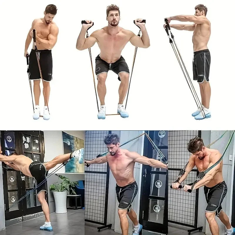 Conjunto de 11 faixas de resistência de TPE, faixas de resistência com âncora de porta, alças, bolsa de transporte, tiras de tornozelo para pernas, faixas de exercícios